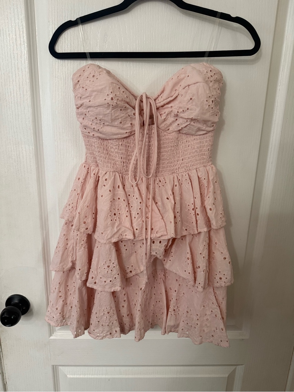 Strapless Tiered Eyelet Dress in Light Pink